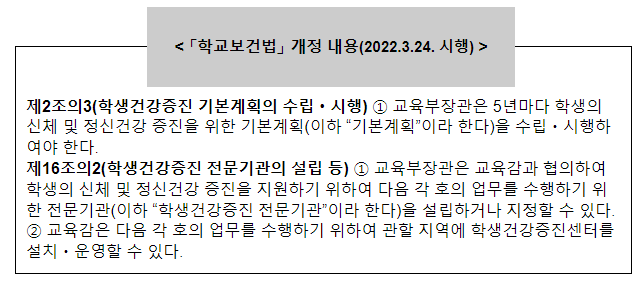 학교보건법 시행령 일부개정령안 국무회의 통과(학생건강증진 기본계획의 수립 절차 및 방법 등 규정 )_교육부 학교보건법 시행령 일부개정령안 국무회의 통과(학생건강증진 기본계획의 수립 절차 및 방법 등 규정 )_교육부