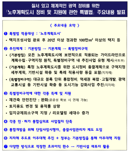노후계획도시 정비 및 지원에 관한 특별법 주요내용 발표 노후계획도시 정비 및 지원에 관한 특별법 주요내용 발표