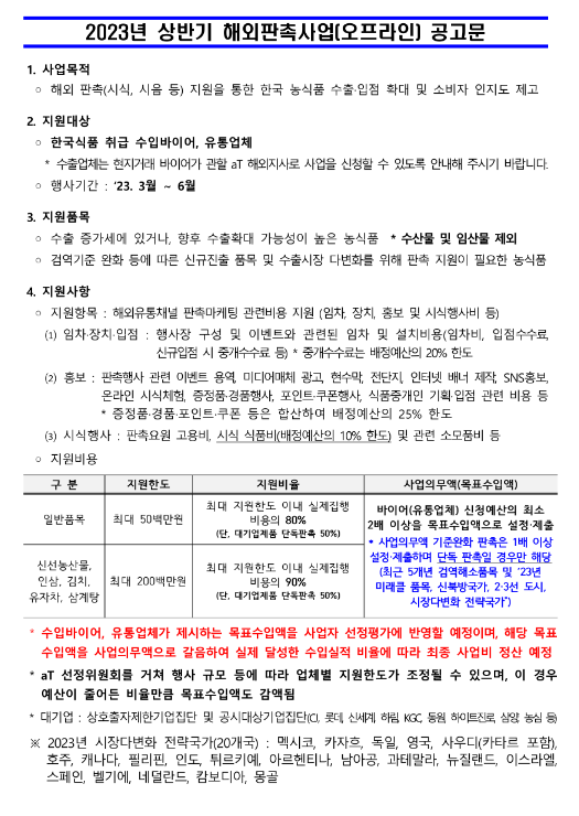 2023년 상반기 해외판촉사업(오프라인) 모집 공고