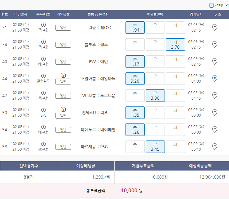  2월8일 프FA컵 네FA컵 클럽월드 독FA컵 EPL 축구 스포츠 토토 프로토 승부식 18회차 분석 기록용