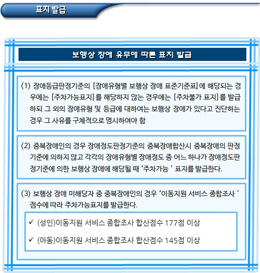 장애인 자동차 표지의 구분(명의 및 보행상 장애 등)