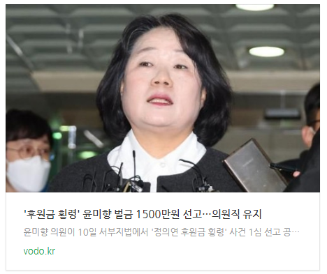 '후원금 횡령' 윤미향 벌금 1500만원 선고…의원직 유지