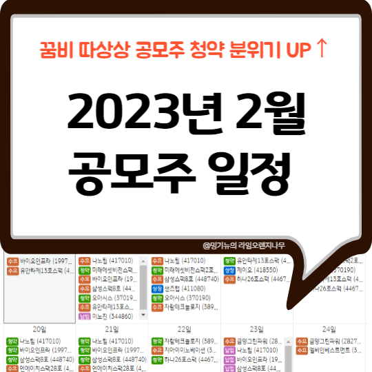 2023년 2월 공모주 일정 (청약 수요예측 상장) : 꿈비, 샌즈랩, 제이오, 이노진, 오아시스, 나노팀, 바이오인프라, 자람테크놀로지, 지아이이노베이션 외