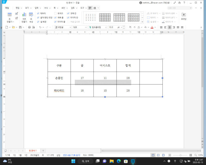 한글 표 칸 맞추기 줄이기 늘리기 추가 나누기 : 네이버 블로그