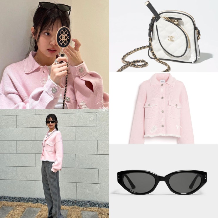  블랙핑크 제니 샤넬백 거울,젠틀몬스터 선글라스 로코코01,팔로마울 팬츠, BARRIE 핑크자켓코디(발렌타인데이 패션)
