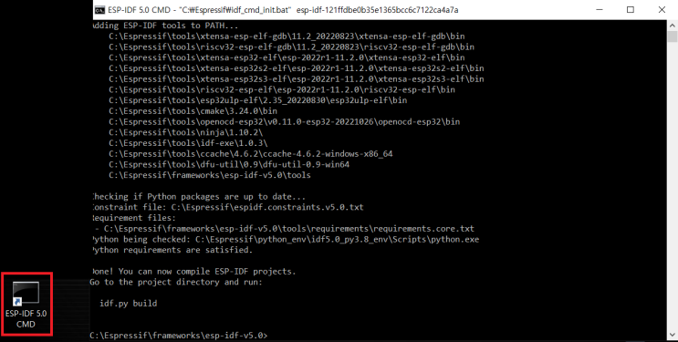 ESP-IDF Command에서 hello_world.bin 파일을 생성하기 ESP-IDF Command에서 hello_world.bin 파일을 생성하기
