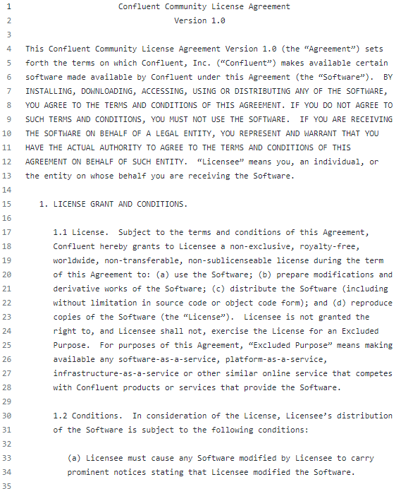  Confluent Community License Version 1.0 Confluent 커뮤니티 라이선스 버전 1.0 이해