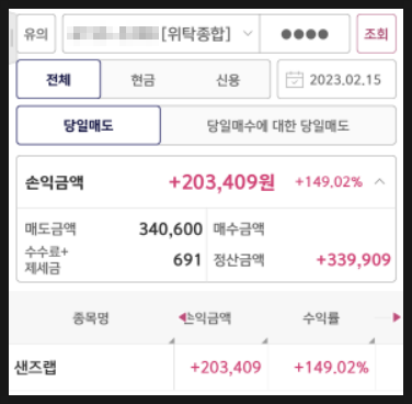 [688] 샌즈랩 공모주 매도 : 수익률 +149.02%