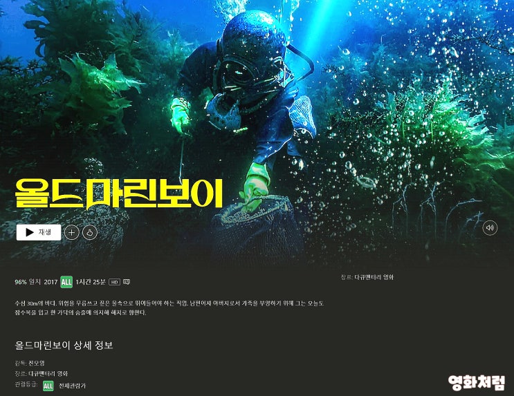  올드마린보이 (Old Marine boy, 2017) 정보 평점 출연진, 감동 다큐멘터리 영화 리뷰 소개.