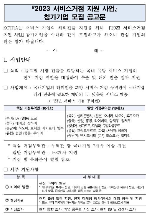 2023년 서비스거점 지원사업 참여기업 모집 공고