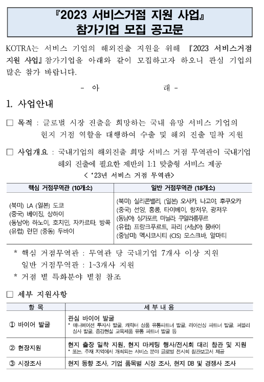 2023년 서비스거점 지원사업 참여기업 모집 공고 2023년 서비스거점 지원사업 참여기업 모집 공고