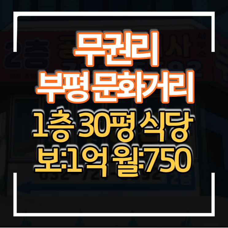 부평상가 문화의거리 메인상권 무권리 1층 30평 최고입지 유동인구 많아요 프랜차이즈 음식점 식당하기 좋은 매장
