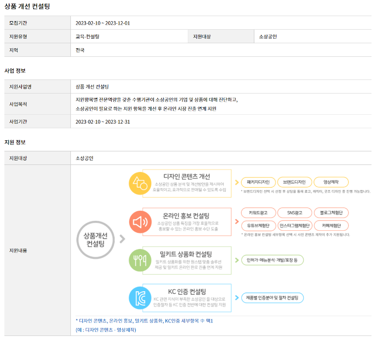 2023년 소상공인 상품 개선 컨설팅 지원사업 모집 공고