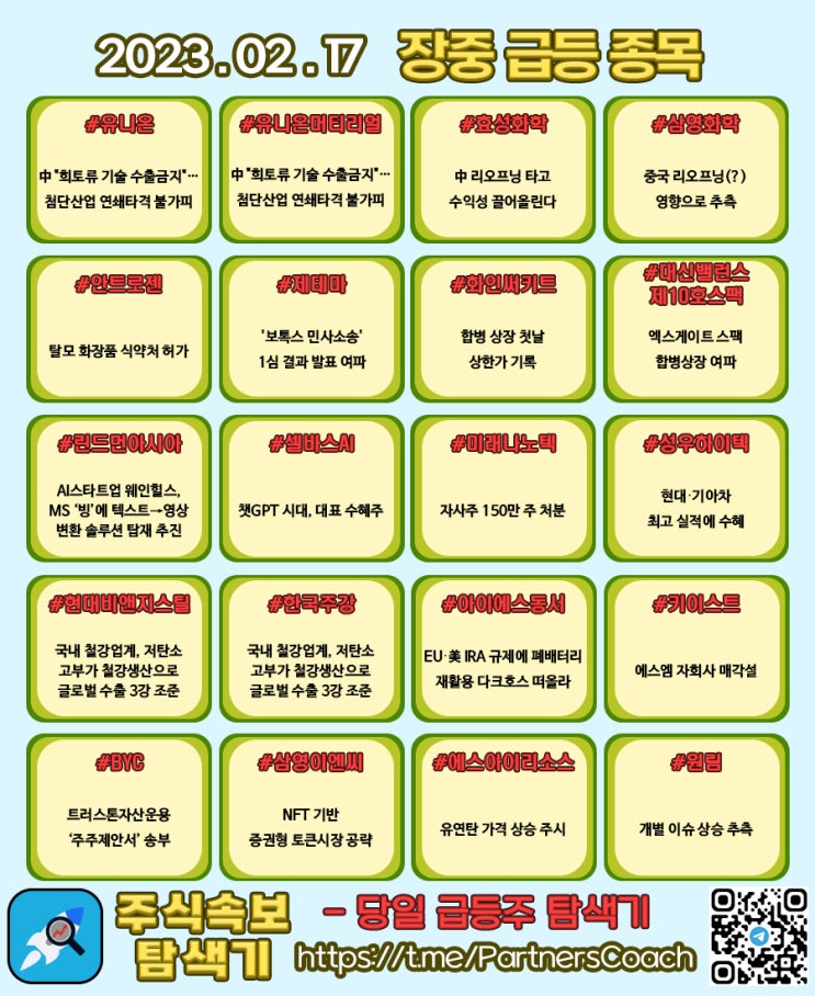  2023년 02월 17일 (금) 장중 급등종목