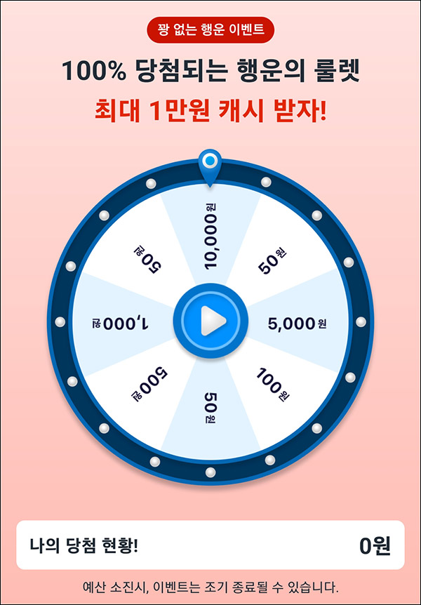 쿠팡 라이브 룰렛이벤트(랜덤 50원~1만원)전원증정