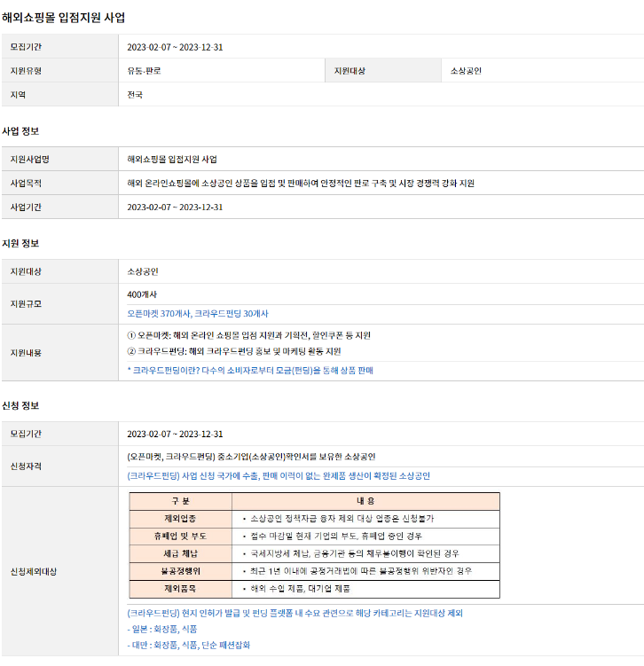 2023년 소상공인 해외쇼핑몰 입점 지원사업 모집 공고 2023년 소상공인 해외쇼핑몰 입점 지원사업 모집 공고