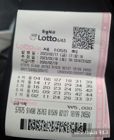 로또 1055회 1등 실수령금은 얼마?당첨지역은 어디?[23년 2월 18일 추첨]