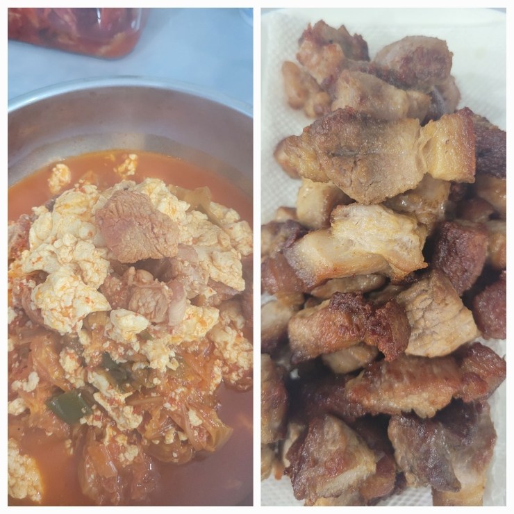  《주말 점심 메뉴》 돼지고기 순두부 김치찌개 &구운 돼지고기 앞다리살