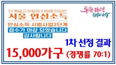 서울시 안심소득 2단계 1차 선정결과 (feat. 15,000가구) : 경쟁률, 행복e음, 무작위, 중위소득, 50, 85, 주민센터, 참여신청서, 사회보장급여, 재산신고서