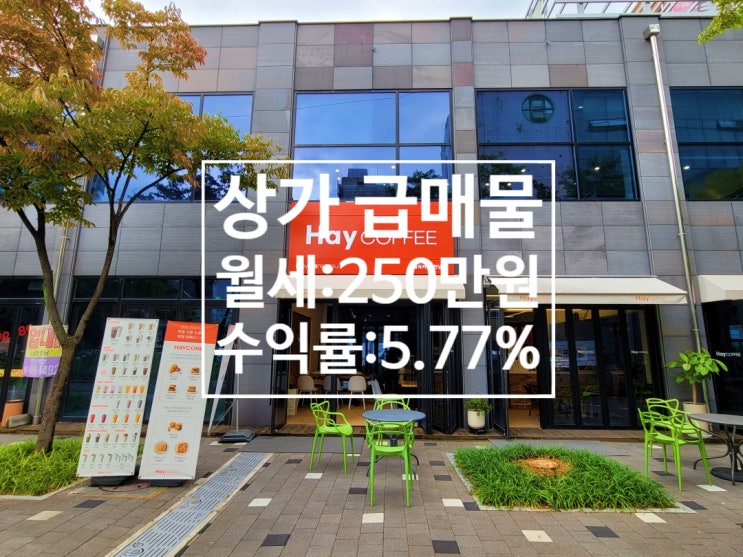  대출 없이 수익률 5.77%, 커피숍 임대중, 대전 만년동 KBS 앞 상가 급매물