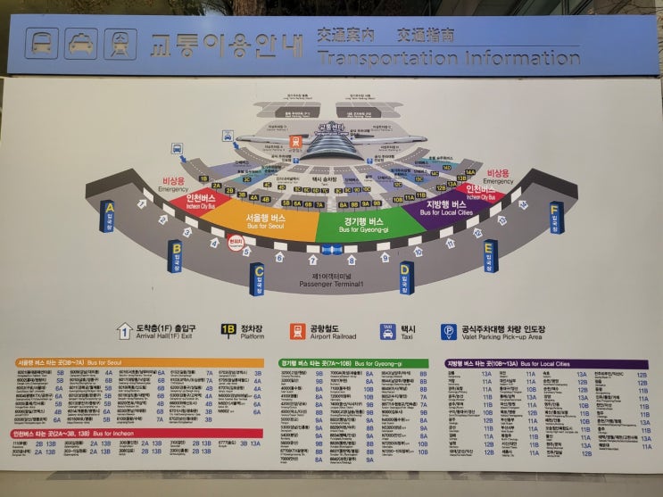  인천공항 버스별 정류장 정보 지도 (서울행, 경기행, 지방행, 인천행)