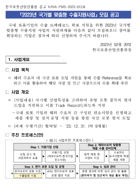 2023년 국가별 맞춤형 수출지원사업 모집 공고