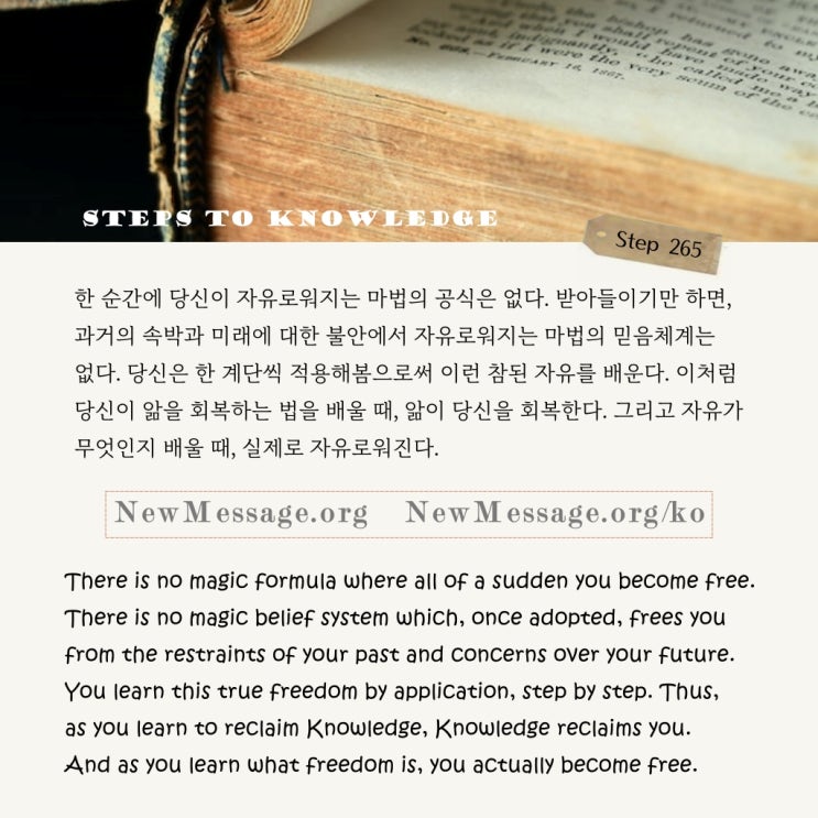 제 265 계단 : 나를 기다리는 더 큰 자유가 있다 There is a greater freedom awainting me.