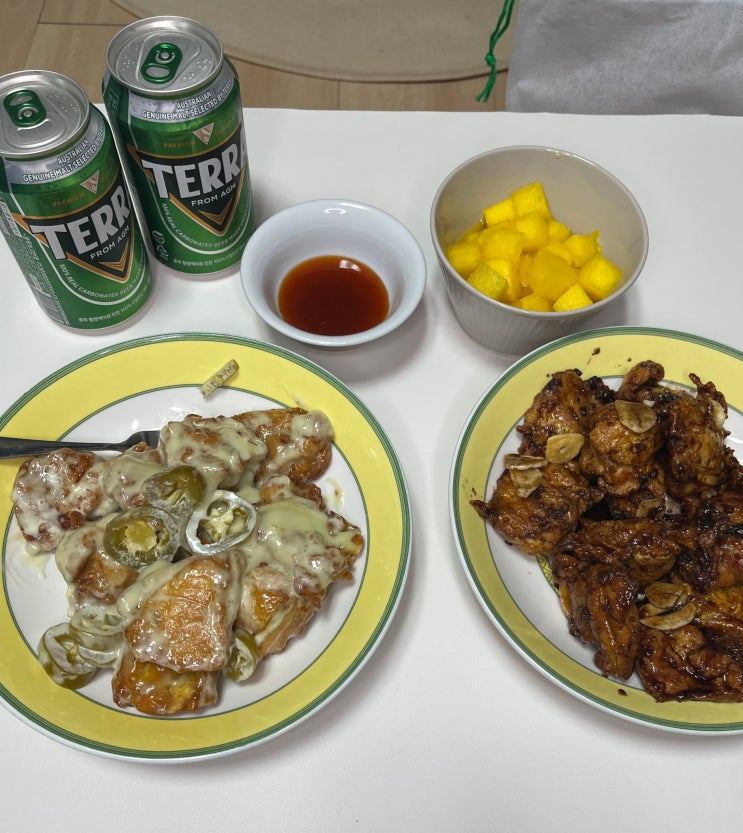  안중 푸라닭 치킨, 고추마요와 블랙알리오 반반!