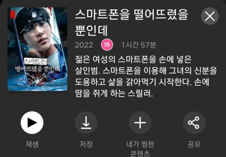  넷플릭스 범죄스릴러영화 스마트폰을 떨어뜨렸을 뿐인데/15세관람가