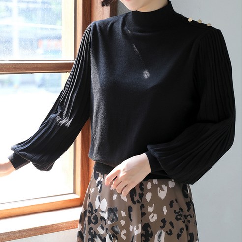  [2023년 2월] 빼빼 여성용 숄더골드버튼 벌룬주름소매 반목 터틀넥 니트티셔츠 완전 혜자!!!