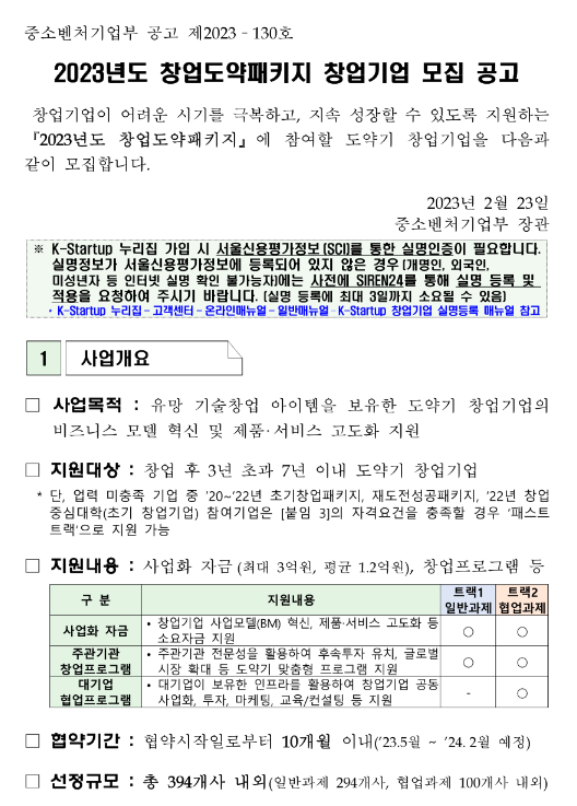 2023년 창업도약패키지 창업기업 모집 공고 2023년 창업도약패키지 창업기업 모집 공고