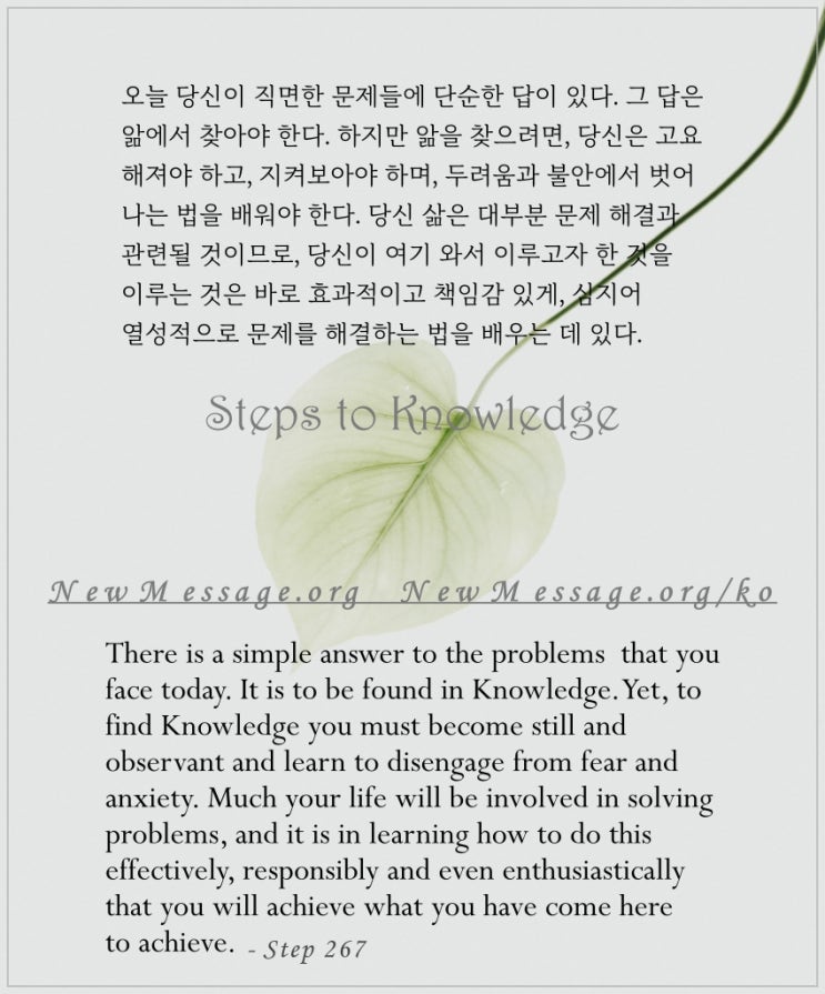 제267계단:오늘 내가 겪는 모든 문제에 단순한 해답이 있다 There is a simple solution to all problems that face me today 제267계단:오늘 내가 겪는 모든 문제에 단순한 해답이 있다 There is a simple solution to all problems that face me today
