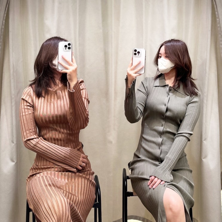  스파브랜드 앤아더스토리즈 롱 니트원피스 코디 두벌 입어봄
