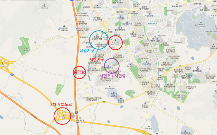  청주 가경동 서현지구, 입지 및 인프라 호재, 서현초 배정받는 아파트