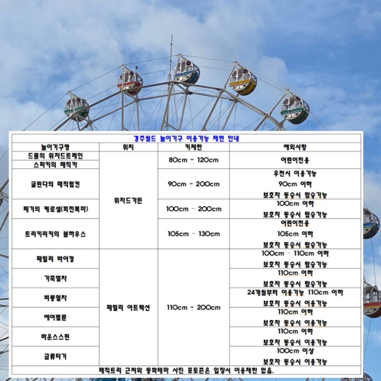  경주월드 아이와 함께 이용가능한 놀이기구 소개 및 이용기준 총정리!