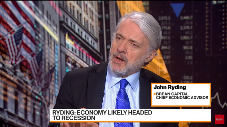 (블룸버그) Economy Likely Headed to Recession, Brean's Ryding Warns