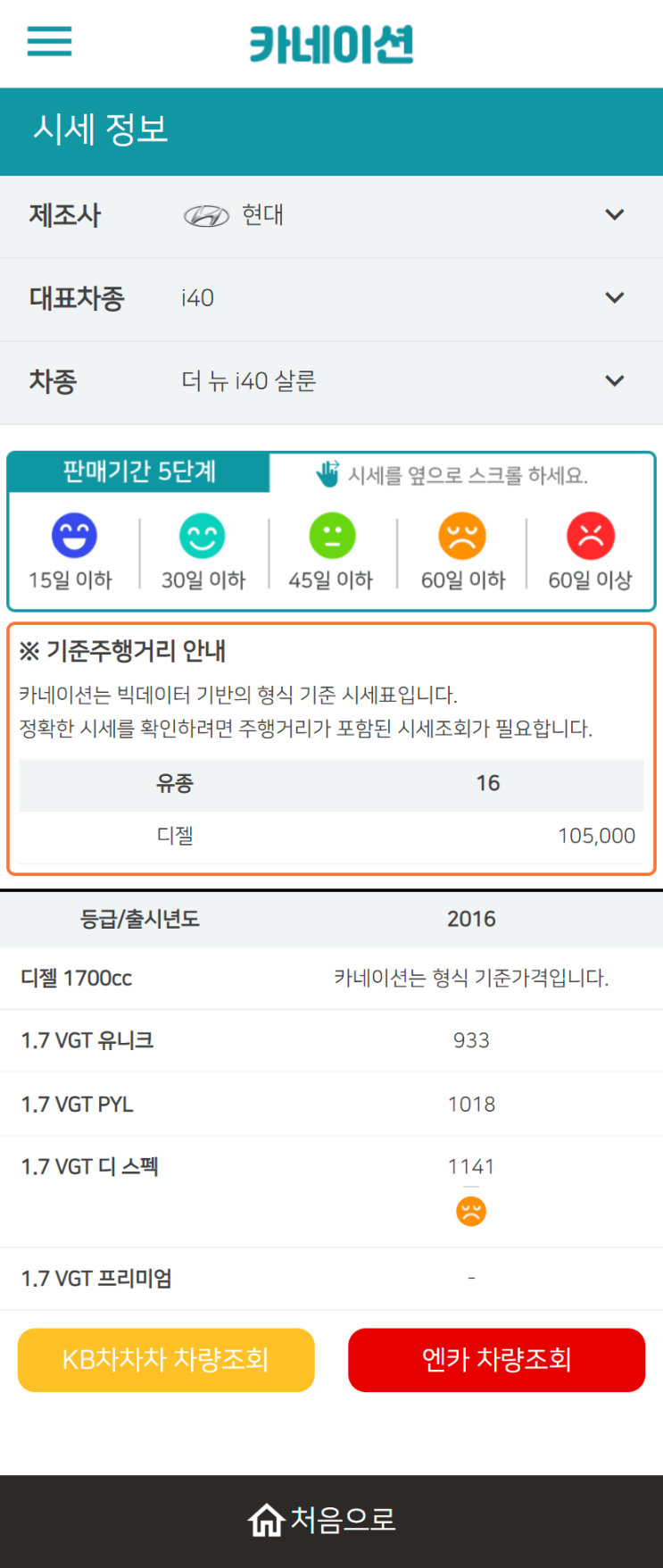 하우머치카 2023년 2월 더 뉴 i40 살룬 중고차시세.가격표