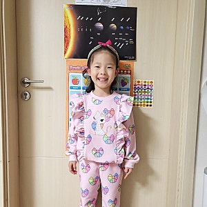 프렌치캣 핑크 리본티셔츠바지세트, 유치원 상하복으로 좋아요.(7살 사이즈)