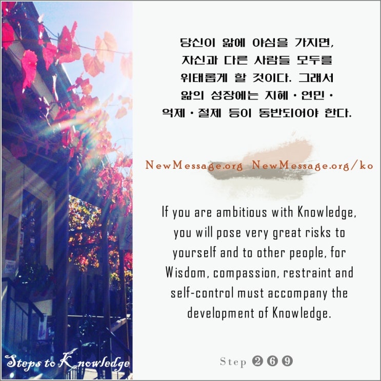제 269 계단 : 앎의 힘은 나에게서 흘러나와 확장될 것이다 The power of Knowledge will extend itself from me. 제 269 계단 : 앎의 힘은 나에게서 흘러나와 확장될 것이다 The power of Knowledge will extend itself from me.