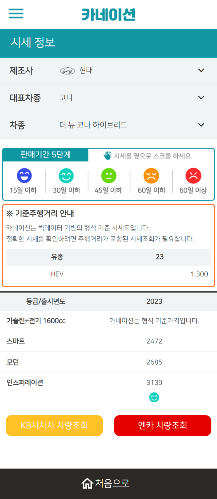 하우머치카 2023년 2월 더 뉴 코나 하이브리드 중고차시세.가격표 하우머치카 2023년 2월 더 뉴 코나 하이브리드 중고차시세.가격표