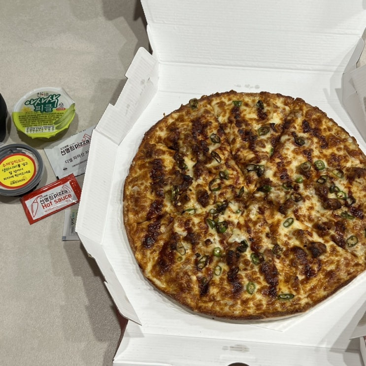  성남피자맛집 신메뉴 직화매운갈비피자 후기 | 선명희피자 성남중앙점