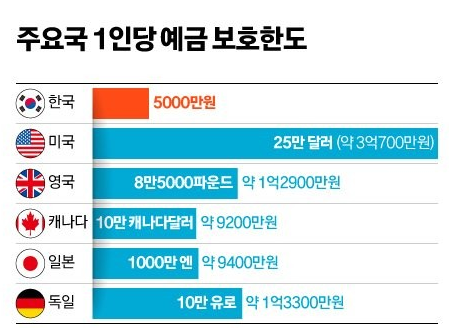 주요국 1인당 , 예금 보호한도 주요국 1인당 , 예금 보호한도