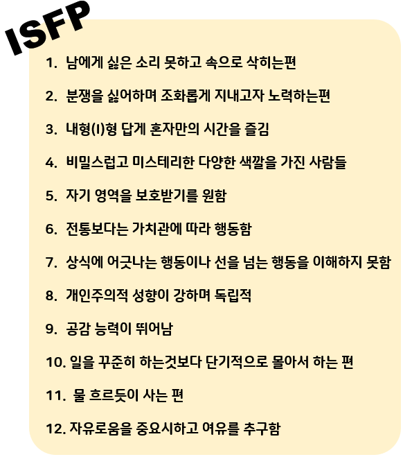 [MBTI] ISFP 특징, 연애스타일, 추천 직업