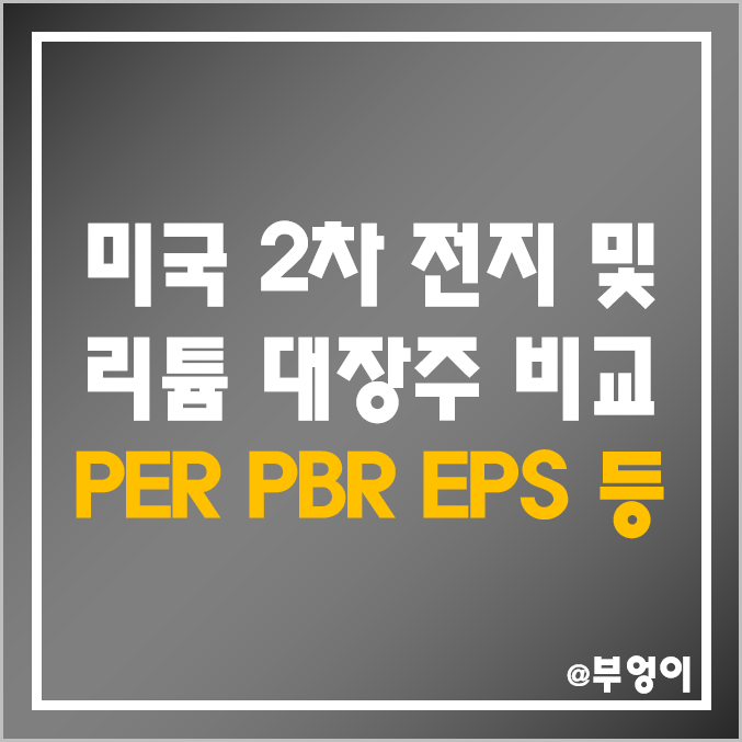 미국 리튬 및 2차 전지 관련주 및 대장주 시가총액, 주가, PER, PBR, 목표가 순위 - 테슬라 BHP 앨버말 리오토 솔라에지 리비안 루시드 모터스 주식 비교