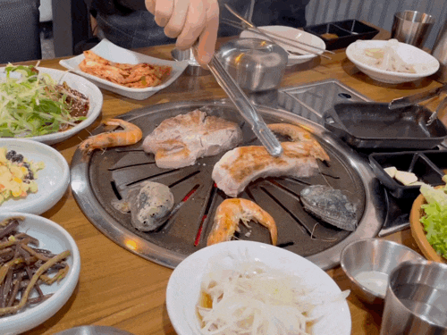  위례 고기천지:) 전복과 새우가 같이 나오는 위례 삼겹살 숯불구이