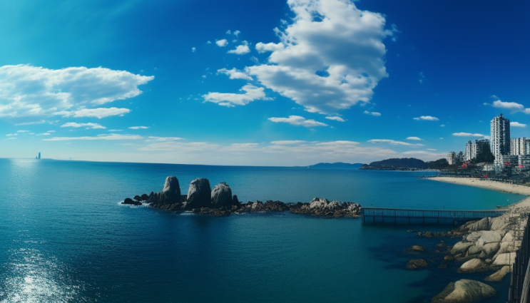  Art gallery : AI 이미지 - bright blue sky and sea busan Korea