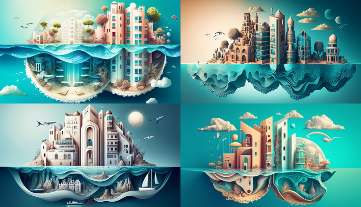  Art gallery : AI 이미지 - 바다와 아파트 이미지surreal fantasy apartments abstract