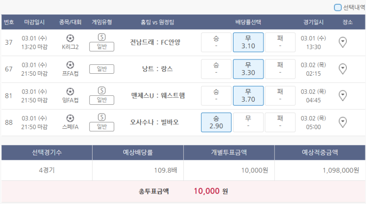  3월1일 K리그2 프FA컵 네FA컵 EPL 잉FA컵 스페FA컵 축구 스포츠 토토 프로토 승부식 26회차 분석 기록용