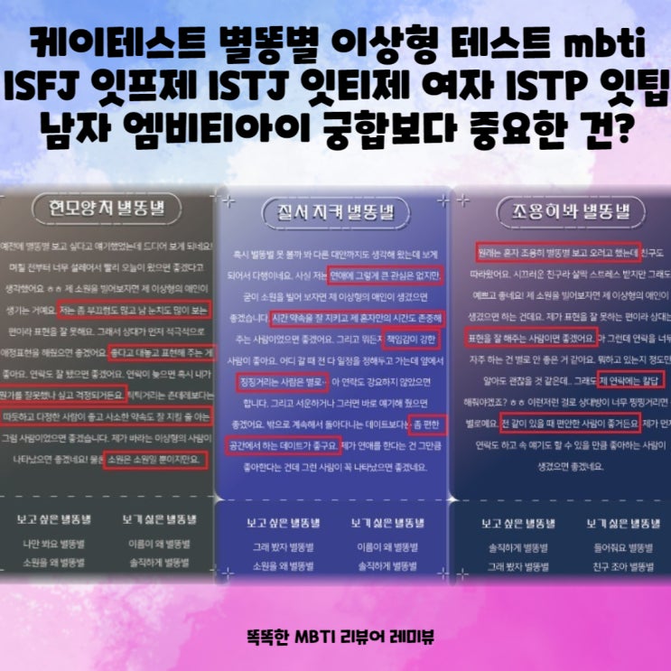 케이테스트 별똥별 이상형 테스트 mbti ISFJ 잇프제 ISTJ 잇티제 여자 ISTP 잇팁 남자 엠비티아이 궁합보다 중요한 건? 케이테스트 별똥별 이상형 테스트 mbti ISFJ 잇프제 ISTJ 잇티제 여자 ISTP 잇팁 남자 엠비티아이 궁합보다 중요한 건?