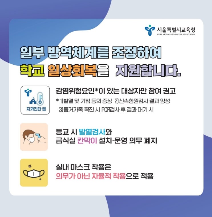  [2023학년도] 학교 방역체계 변경 《자가진단》 감염위험 요인이 있는 경우 참여
